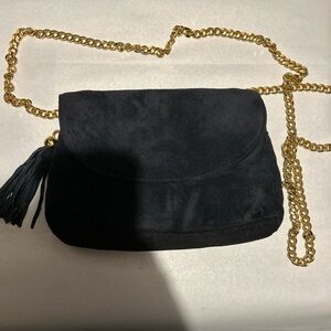 Jennifer Moore Black Suede Crossbody Bag with Gold Chain